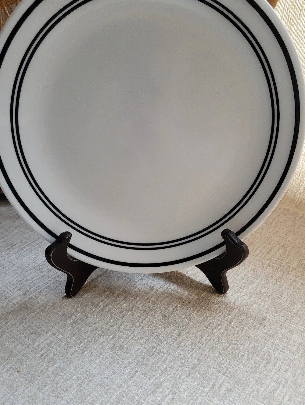 Corelle White Dinner Plate with Black Double Ring. Cafe Collection. 2 Qty